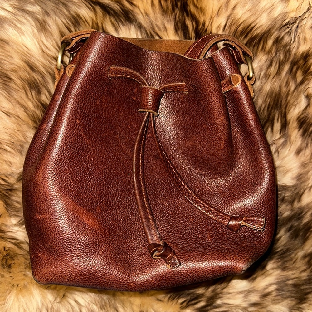 Portland Leather Brown Drawstring Crossbody Bag